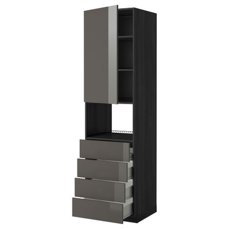 Высокий шкаф для духовки, дверца, 4 ящика МЕТОД / ФОРВАРА, черный, Рингульт серый