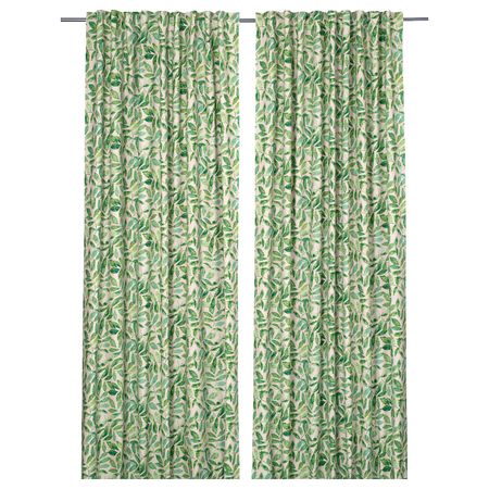 Гардины, 2 шт., естественный/листья 145x300 см IKEA FLENÖRT ФЛЕНЁРТ 304.830.25
