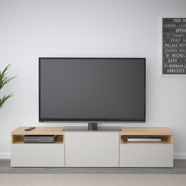 Тумба под ТВ, под беленый дуб, Лаппвикен светло-серый, 180x42x39 см IKEA БЕСТО 092.503.01 - фото 3