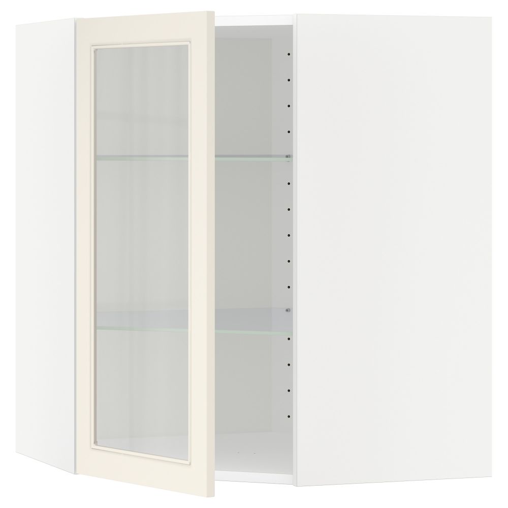 Угловой навесной шкаф с полками, стекляными дверцами МЕТОД, белый, Хитарп белый с оттенком - схема-чертеж с размерами