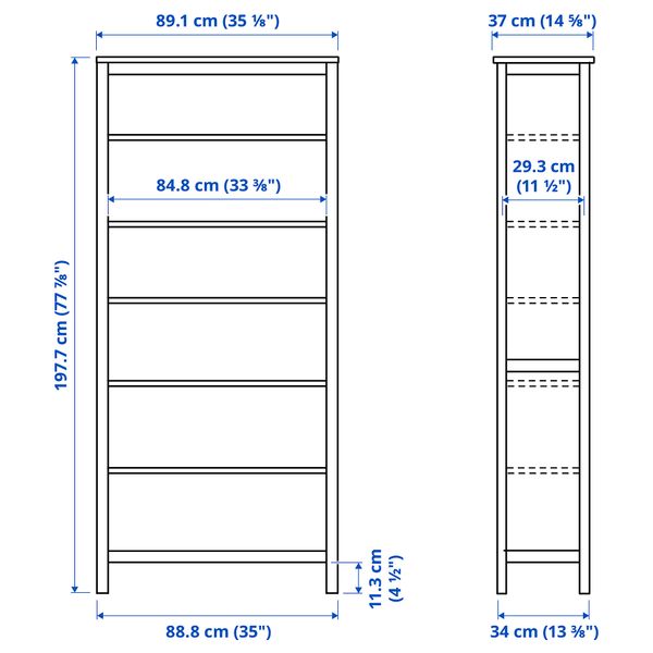 Стеллаж, красная морилка светло-коричневая морилка, 90x197 см IKEA HEMNES ХЕМНЭС 105.306.31 - схема-чертеж с размерами