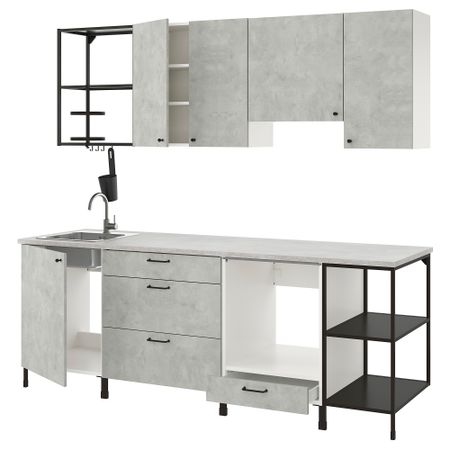 Кухня, 243x63.5x222 см, антрацит, под бетон IKEA BEGIVENHET БЕГИВЕНХЕТ 293.381.24