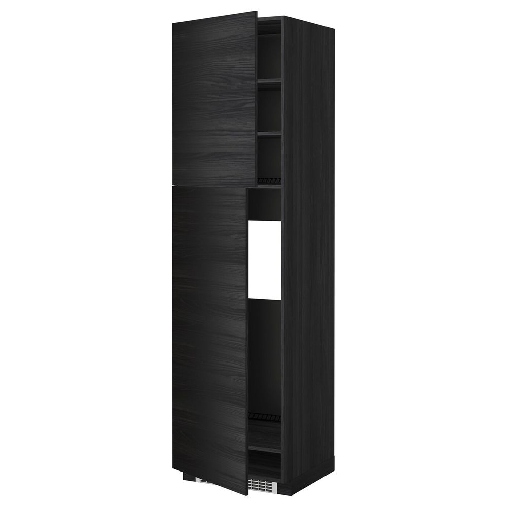 Высокий шкаф для холодильника/2дверцы, черный, Тингсрид черный 60x60x220 см IKEA МЕТОД 092.330.62 - схема-чертеж с размерами