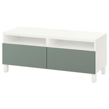 Тумба для ТВ с ящиками, белый/нотвикен/стуббарп серо-зеленый 120x42x48 см IKEA BESTÅ БЕСТО 792.985.35