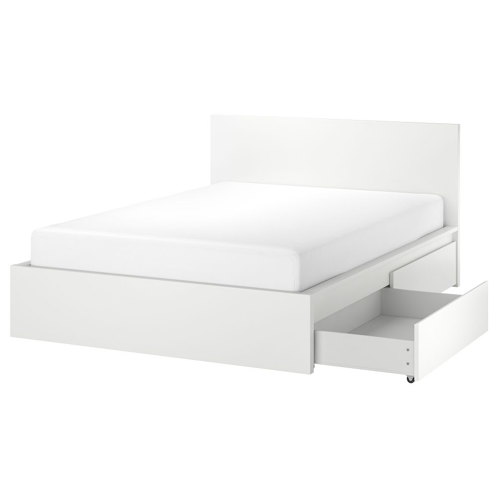 Каркас кровати с 4 ящиками, белый, Lindbåden, 140x200 см IKEA MALM МАЛЬМ 094.950.06 - фото 1