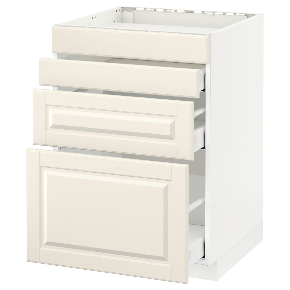 Напольный шкаф для духовки, 4фасада, 3 ящика МЕТОД / МАКСИМЕРА, белый, Будбин белый с оттенком - схема-чертеж с размерами