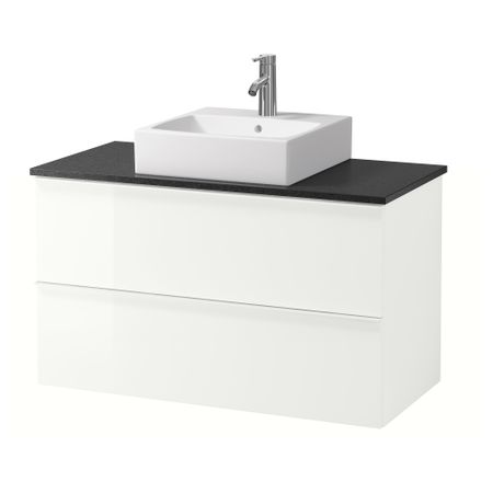 Шк п-раковину/столешн45x45/раковина  , глянцевый белый, черный (102x49x72 см)