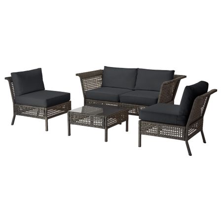 4-местный комплект садовой мебели КУНГСХОЛЬМЕН, черно-коричневый, Кунгсэ черный (204x204x73 см)