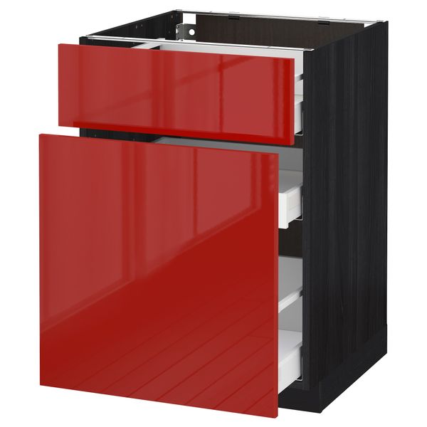 Напольный шкаф, выдвижной секцией, ящик МЕТОД / МАКСИМЕРА, черный, Рингульт красный - схема-чертеж с размерами