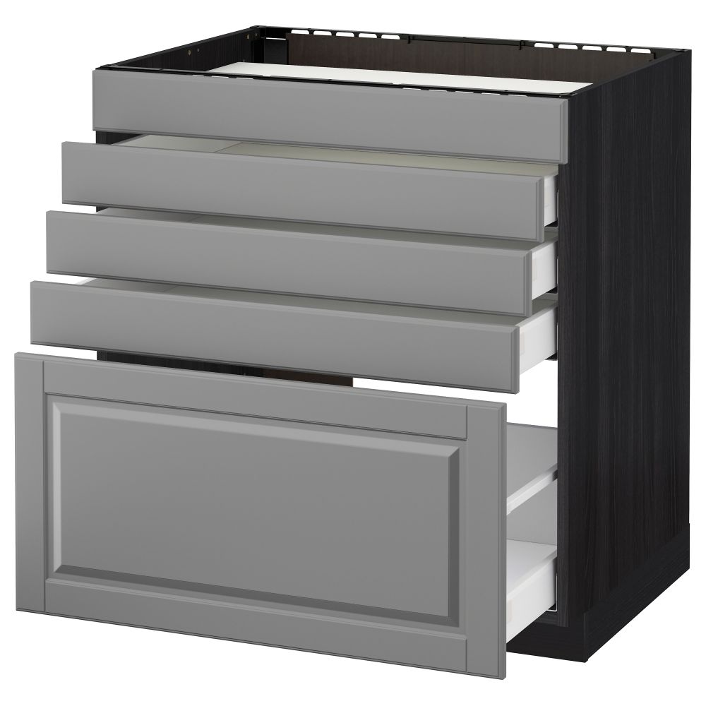 Напольный шкаф для варочной панели, 5 фасадов, 4 ящиков МЕТОД / МАКСИМЕРА, черный, Будбин серый - схема-чертеж с размерами