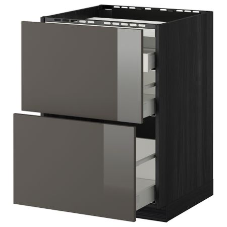 Напольный шкаф, 2 фронтальных панели, 3 ящика МЕТОД / МАКСИМЕРА, черный, Рингульт серый