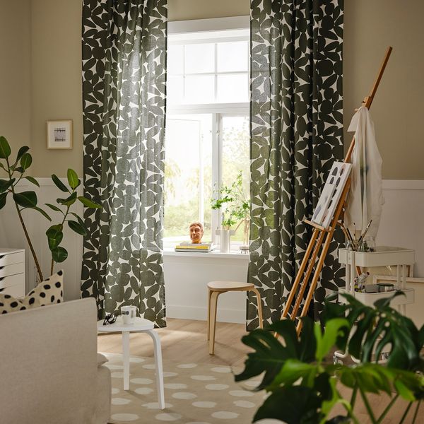 Гардины, 2 шт., 145x300 см, белый, темно-зеленый IKEA ROSENANEMON 905.401.55 - фото 3