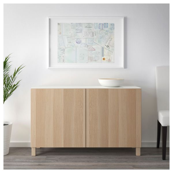 Комбинация для хранения с дверцами БЕСТО, под беленый дуб, Лаппвикен под беленый дуб (120x40x74 см) - схема-чертеж с размерами