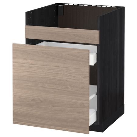 Напольный шкаф под мойку ДУМШЁ, 3 фасада, 2 ящика МЕТОД / МАКСИМЕРА, черный, Брокхульт светло-серый