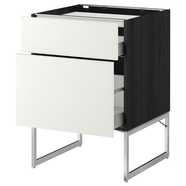 Напольный шкаф, 2 фронтальных панели, 3 ящика МЕТОД / МАКСИМЕРА, черный, Хэггеби белый - схема-чертеж с размерами