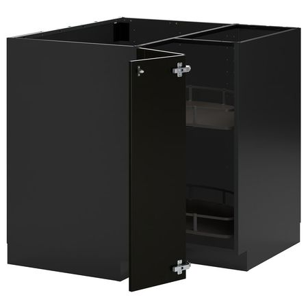 METOD Угловой напольн шкаф с вращающ секц - черно-серый/Bodbyn чёрный 88x88 см