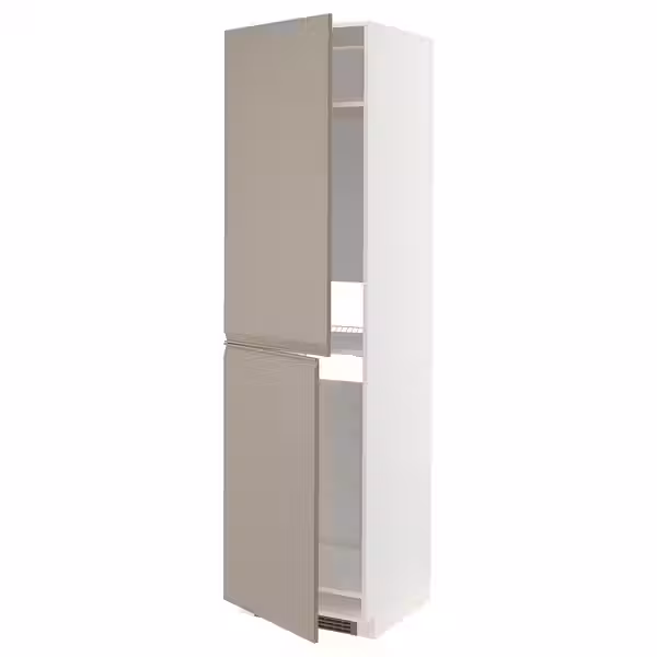 METOD Высокий шкаф д/холодильн/морозильн - белый/Upplöv матовый темно-бежевый 60x60x220 см - фото 1