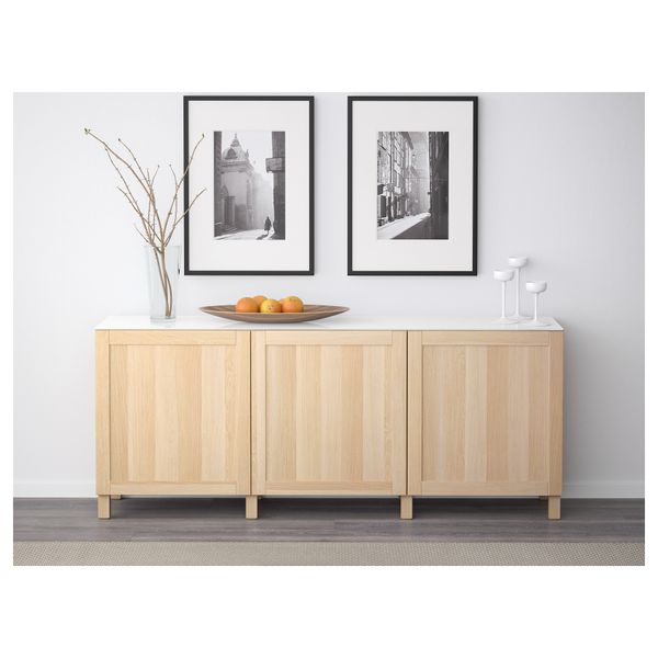 Комбинация для хранения с дверцами БЕСТО, Ханвикен под беленый дуб (180x40x74 см) - схема-чертеж с размерами