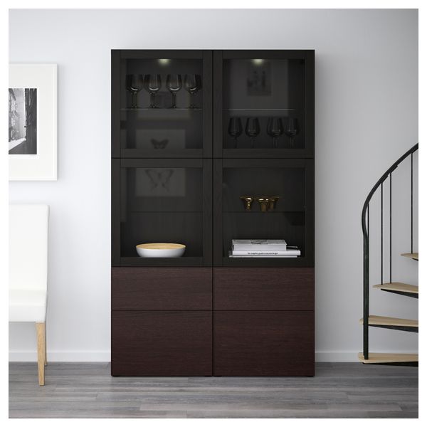 Комбинация для хранения со стеклянными дверцами БЕСТО, черно-коричневый Синдвик, Инвикен черно-коричневый прозрачное стекло - фото 2