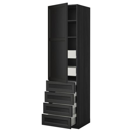 Высокий шкаф с полками/6 ящик, дверцами, 4 фронтальные панели МЕТОД / ФОРВАРА, черный, Лаксарби черно-коричневый