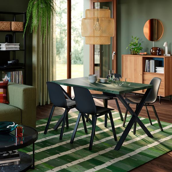 SKÅLSTA СКОЛСТА Стол - темный серо-зеленый под мрамор/в форме буквы Х черно-серый 140x80 см - схема-чертеж с размерами