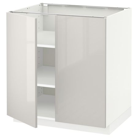 METOD Напольный шкаф с полками/2дверцами - белый/Ringhult светло-серый 80x60 см