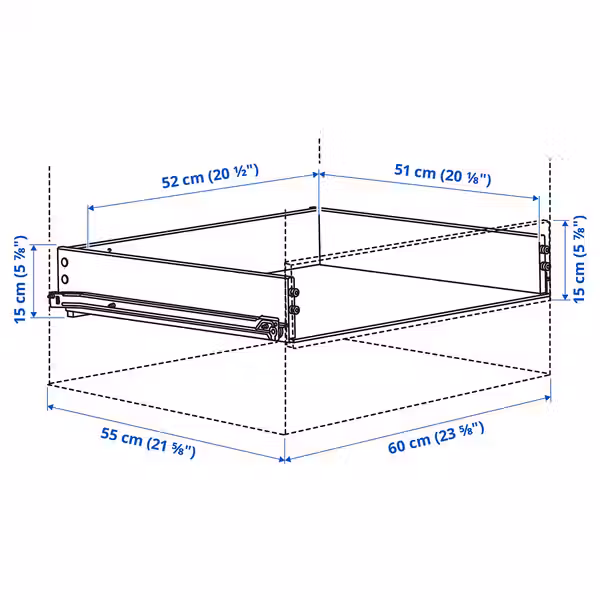 KONSTRUERA Ящик без фронтальной панели - белый 15x60 см - схема-чертеж с размерами