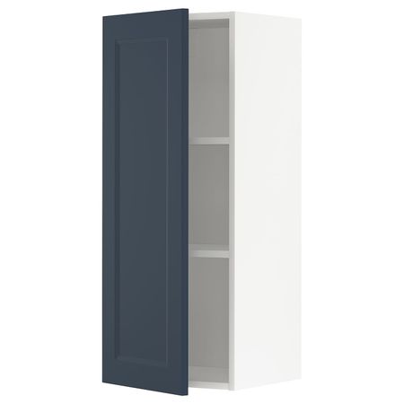 Навесной шкаф с полками, белый Акстад/матовая поверхность синий 40x100 см IKEA METOD МЕТОД 494.462.93