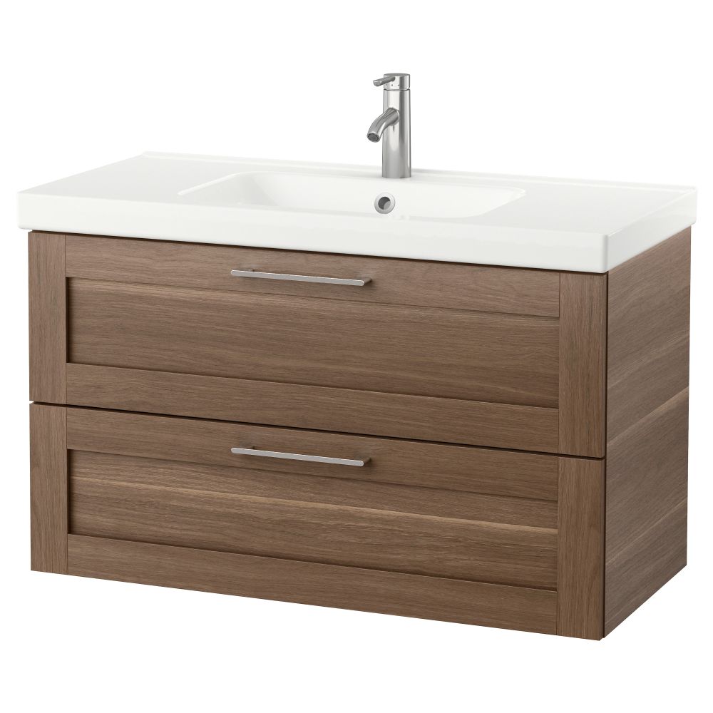 Шкаф для раковины с 2 ящиками ГОДМОРГОН / ОДЕНСВИК, под грецкий орех (100x49x64 см) - фото 1