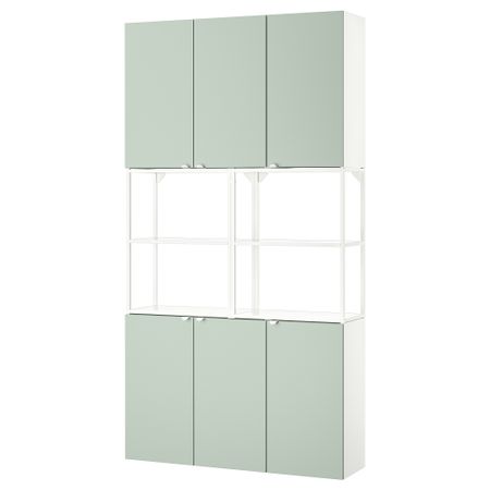 Комбинация для хранения, белый, бледный серо-зеленый, 120x32x225 см IKEA BEGIVENHET БЕГИВЕНХЕТ 294.973.11