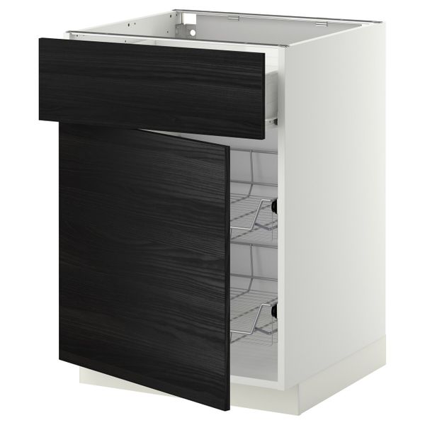 Напольный шкаф с проволочной корзиной/ящ/дверью, белый, Тингсрид черный 60x60 см IKEA МЕТОД / ФОРВАРА 692.673.27 - схема-чертеж с размерами