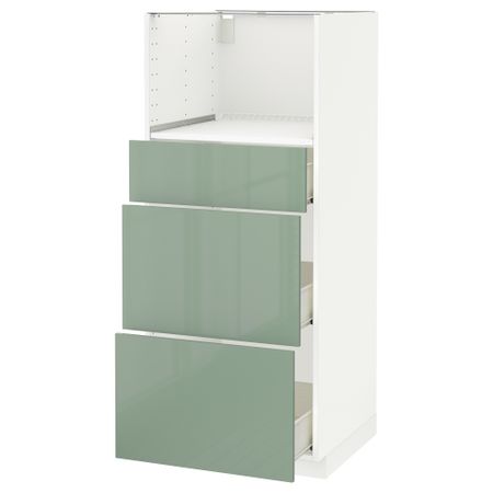 Высокий шкаф для СВЧ с 3 ящиками МЕТОД / ФОРВАРА, белый, Калларп светло-зеленый (60x60x140 см)