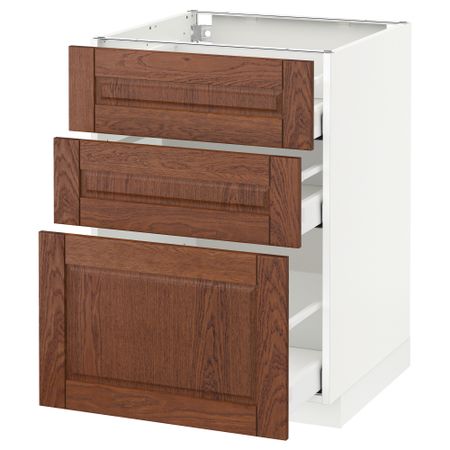 Напольный шкаф с 3 ящиками МЕТОД / МАКСИМЕРА, белый, Филипстад коричневый