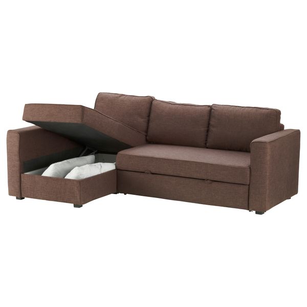 Угловой диван-кровать с отделением для хранения МОНСТАД, Семла коричневый - схема-чертеж с размерами