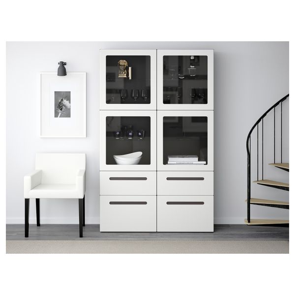 Комбинация для хранения со стеклянными дверцами БЕСТО, черно-коричневый, Марвикен белый прозрачное стекло (120x40x192 см) - схема-чертеж с размерами