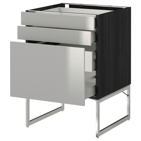 Напольный шкаф 3 фронтальных панели, 2 нижних, 2 средних ящика МЕТОД / МАКСИМЕРА, черный, Гревста нержавеющ сталь - схема-чертеж с размерами