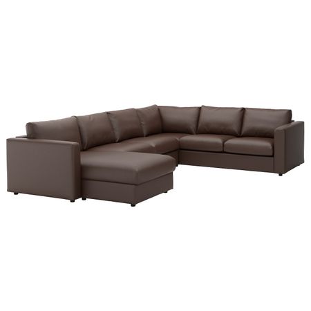 5-местный угловой диван, с козеткой, Фарста темно-коричневый IKEA ВИМЛЕ 992.114.14