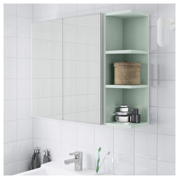 Зеркальный шкафчик с 2-мя дверцами, 1 открывающаяся полка ЛИЛЛОНГЕН, белый, бледно-зеленый (79x21x64 см) - фото 2