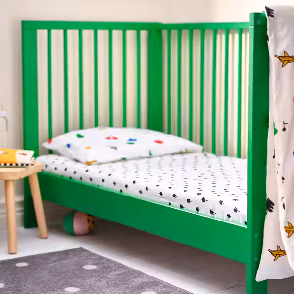 GRÖNFINK Простыня натяжн для кроватки - белый/орнамент «дерево» 60x120 см - фото 2