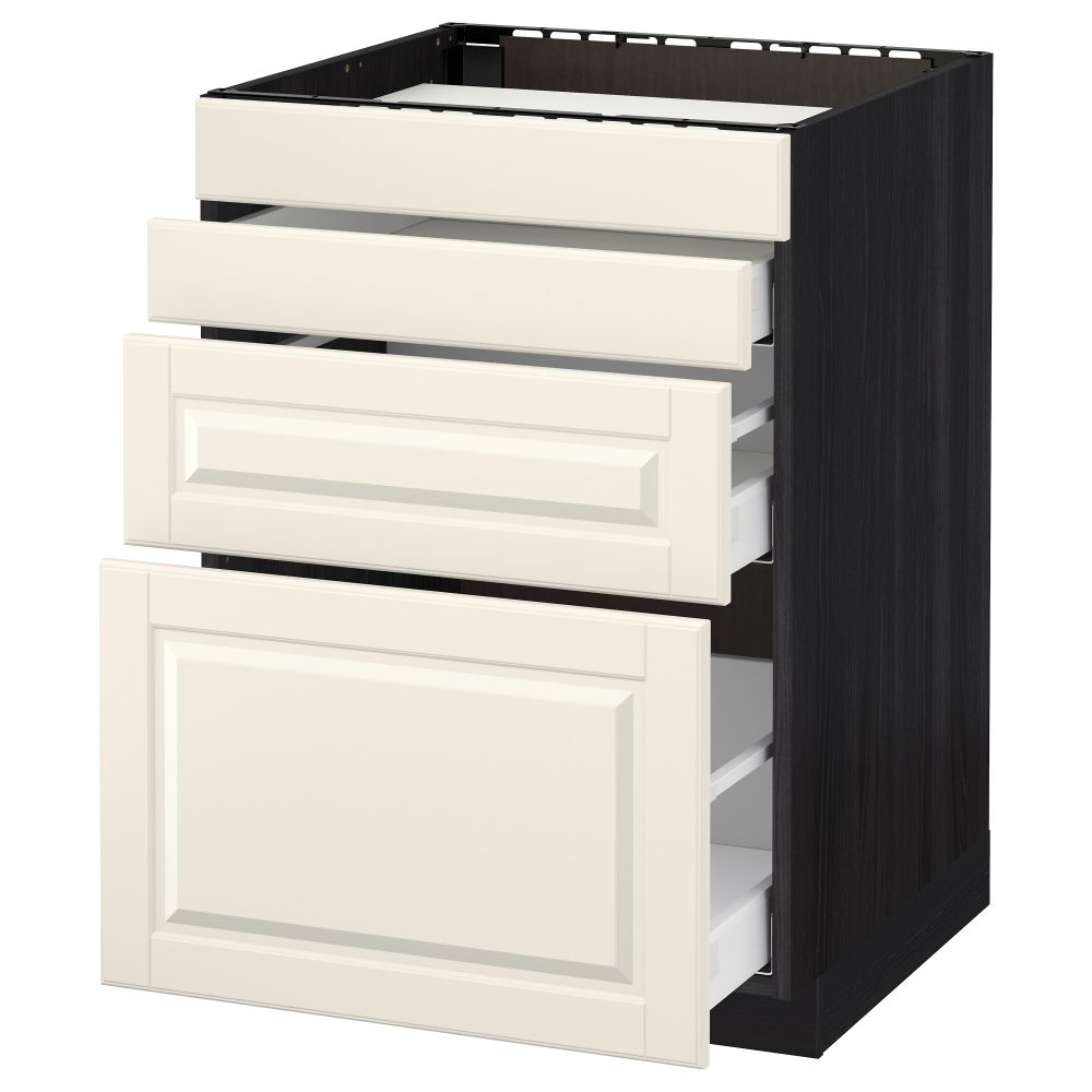 Напольный шкаф для духовки, 4фасада, 3 ящика МЕТОД / МАКСИМЕРА, черный, Будбин белый с оттенком - схема-чертеж с размерами