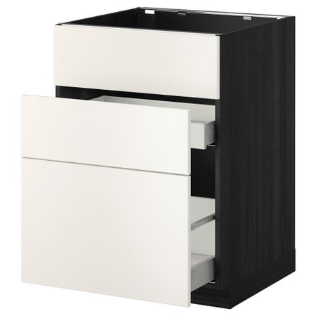 Напольный шкаф под мойку + 3 фронтальных панели, 2 ящика МЕТОД / МАКСИМЕРА, черный, Веддинге белый