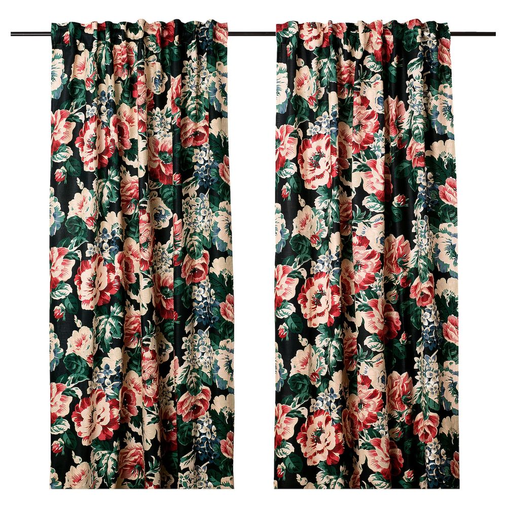 Гардины, 2 шт., черный/разноцветный 145x300 см IKEA LEIKNY ЛЕЙКНИ 304.288.16 - фото 1