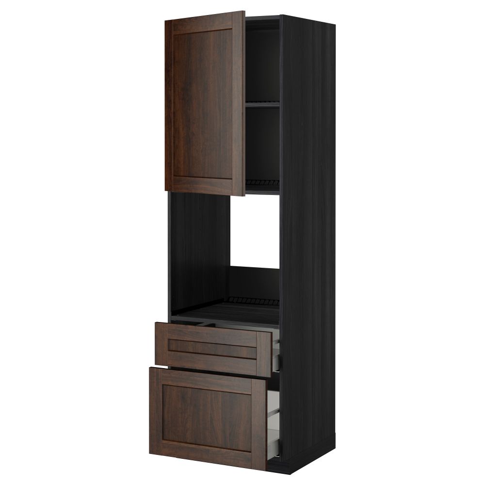 Высокий шкаф для духовки + дверь, 2 ящика МЕТОД / МАКСИМЕРА, черный, Эдсерум коричневый - фото 1