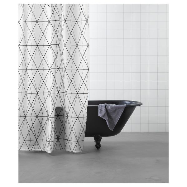 Штора для ванной, белый черный, серый, 180x200 см IKEA ФЁЛЬЙАРЕН 603.490.16 - фото 2