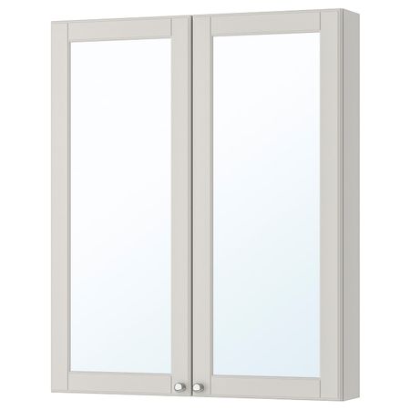 Зеркальный шкаф с 2 дверцами, Кашён светло-серый 80x14x96 см IKEA GODMORGON ГОДМОРГОН 203.992.25