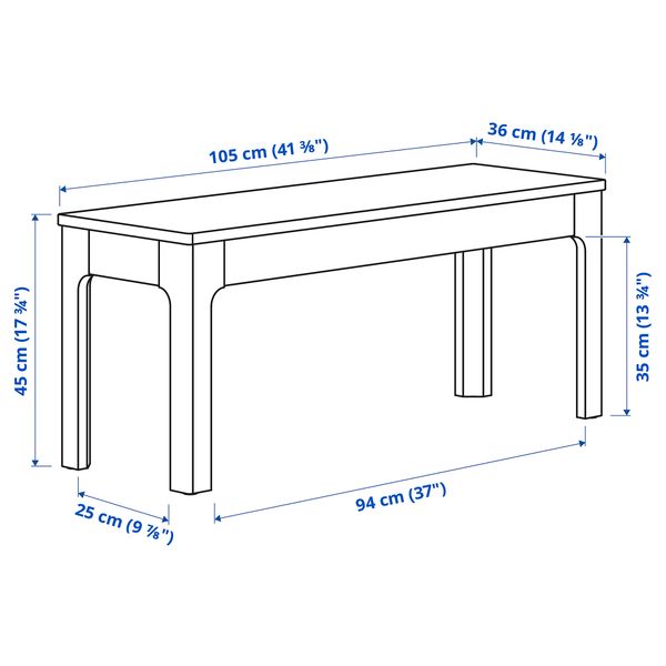 Скамья, темно-коричневый, 105x36 см IKEA EKEDALEN ЛЕН ЭКЕДАЛЕН 403.407.62 - схема-чертеж с размерами