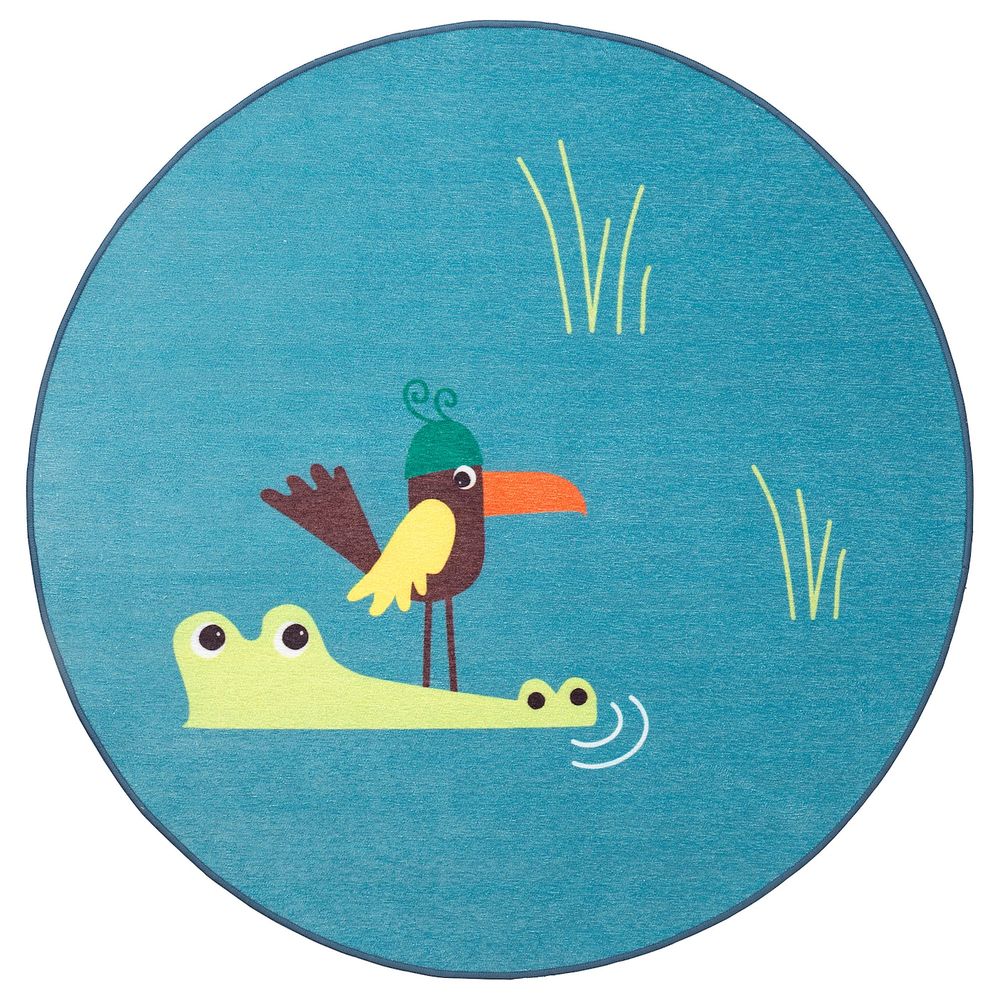 Ковер безворсовый, птица/синий 100 см IKEA DJUNGELSKOG ДЬЮНГЕЛЬСКОГ 803.937.63 - фото 1