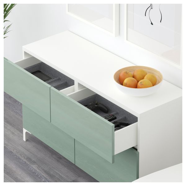 Комбинация для хранения с дверцами, ящиками БЕСТО, белый, Сельсвикен глянцевый/серо-зеленый светлый (120x40x74 см) - схема-чертеж с размерами