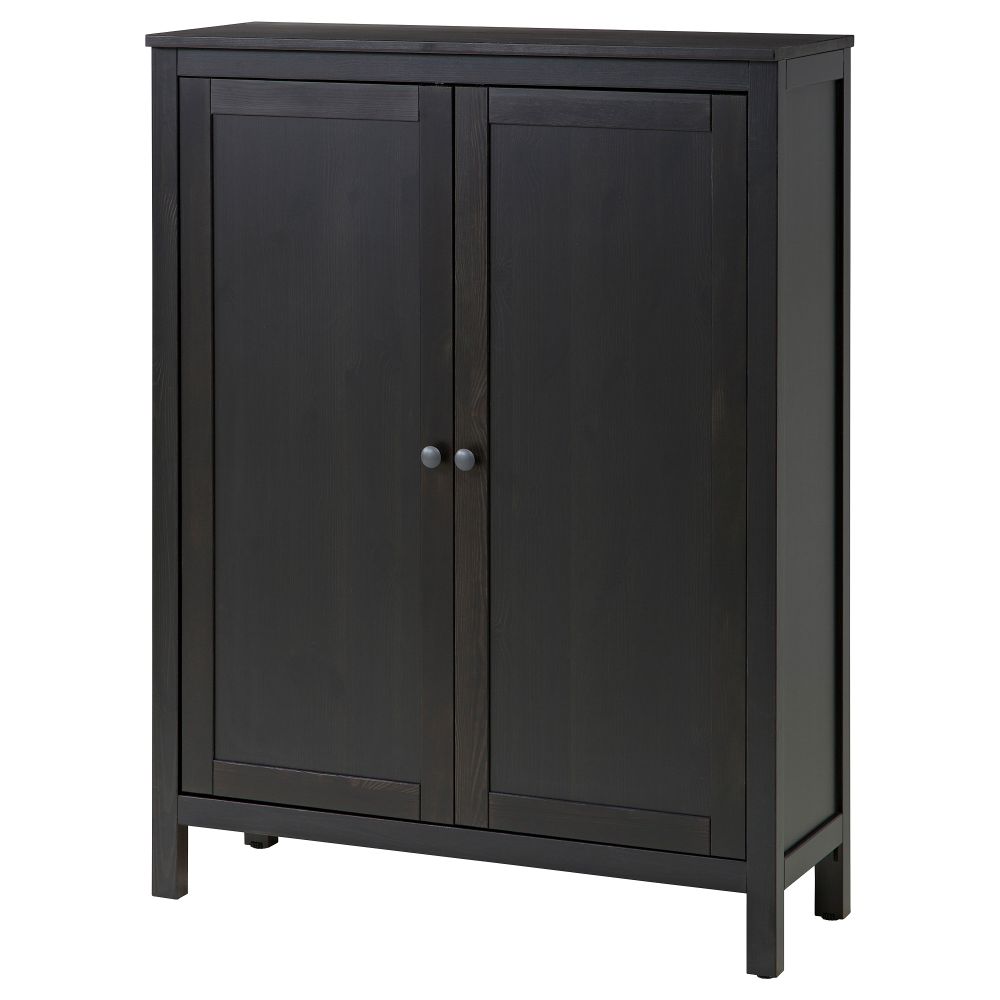 Шкаф с 2 дверьми ХЕМНЭС, черно-коричневый (99x130 см) - схема-чертеж с размерами