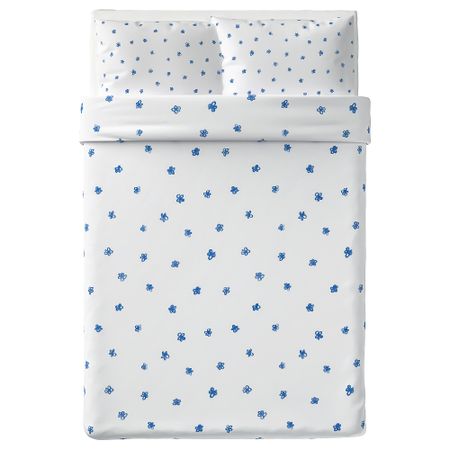 Пододеяльник и 2 наволочки ТЭНКВЭРД, цветочный орнамент белый/синий (200x200/50x70 см)